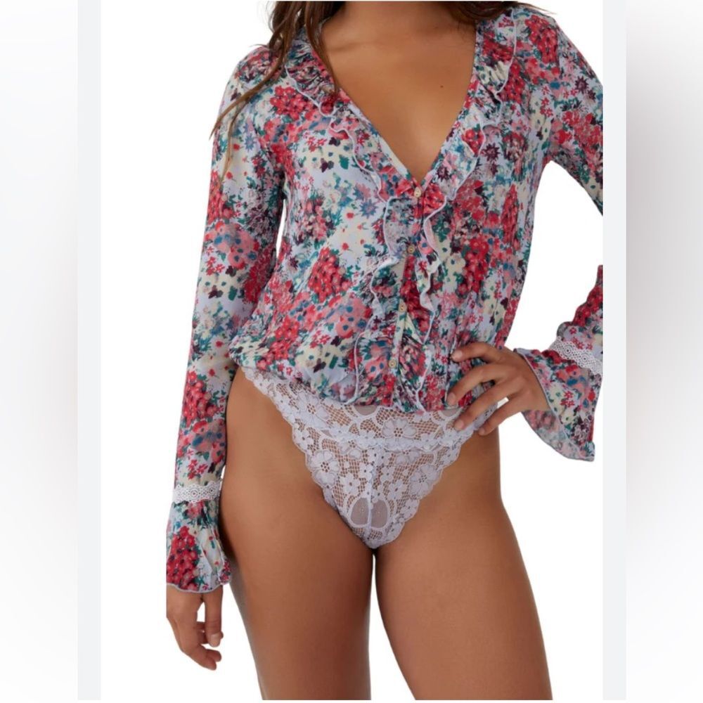 Free People Heat Wave Ruffle Long Sleeve Bodysuit. Medium - Picture 7 of 11